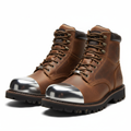 Rugged Work Boots - Brown Leather Steel Toe